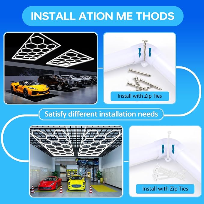 LZHOME Updated Bigger Size Hexagon LED Garage Light: Ultra-Bright Hex Ceiling Lights, Hexagon led Lights for Garage Warehouse Workshop Gym Basement