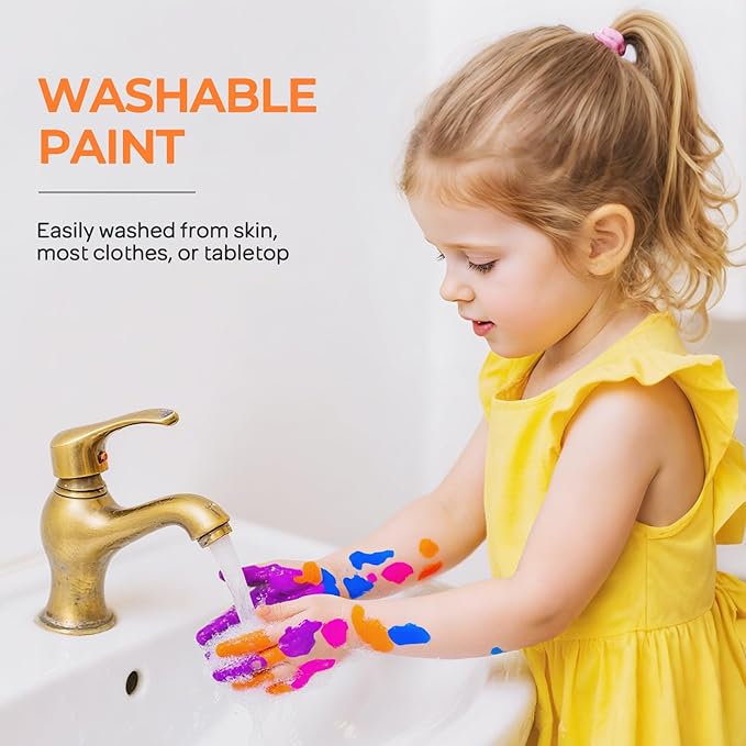 Nicpro 6 Colors Fluorescent Large Washable Paint Set for Kid (16.9 oz), Glow in the Black Light, Non Toxic Neon Tempera Paints for Art, Craft DIY, Poster & Finger Paint, School, Home, Classroom, Party