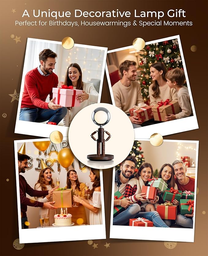 Cordless Table Lamp, Rechargeable Wooden Desk Lamp with Touch Control & Stepless Dimming, 3 Color Temperatures, Bedside Lamp for Bedroom Nightstand Office, Home Decor, Unique Gifts, Black Walnut