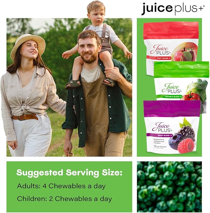 JuicePlus+ フルーツ、ベジタブル & ベリーブレンド ソフトチュアブル（チュアブル） - 植物由来成分30種類配合！ ヴィーガン向けグミ（子供＆大人用） - グルテンフリー、非遺伝子組み換え、高果糖コーンシロップ不使用 - 3袋入り（各30チュアブル）