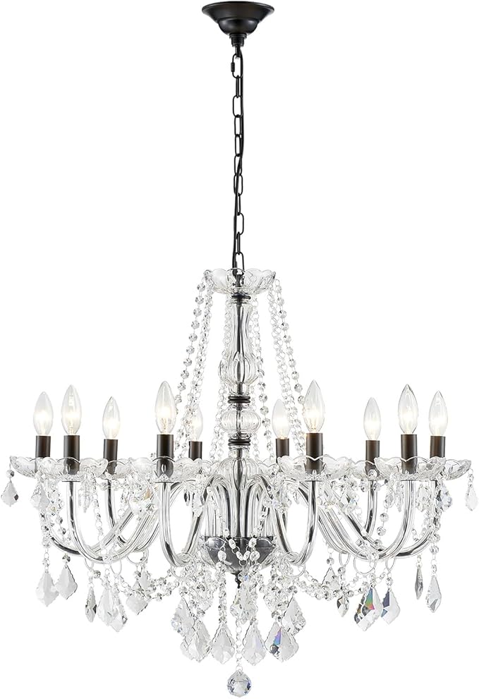 Large Crystal Chandelier, Modern Black Crystal Chandeliers for Dining Room Light Fixture, 10-Lights Large Black Pendant Light Fixtures Luxury Chandelier for Living Room Bedroom Foyer Entryway D26.8''