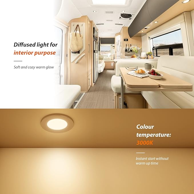 Dream lighting LED RV Lights Under Cabinet Lighting 12 Volt Recessed RV Lights Interior Puck Light, 3 Watts 200 Lumens, 3000K-Warm White Light, 2.75inch Chrome Plastic Shell, No Switch, Pack of 6