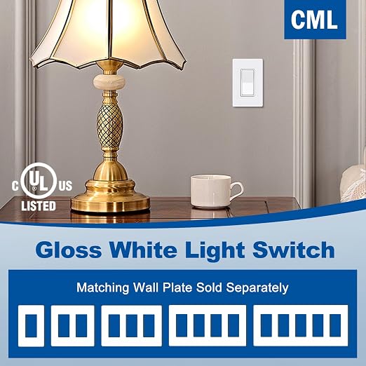 (50 Pack) CML Decorator Wall Light Switch, Single Pole Switch, 15A 120/277V, 3-Year Warranty, White