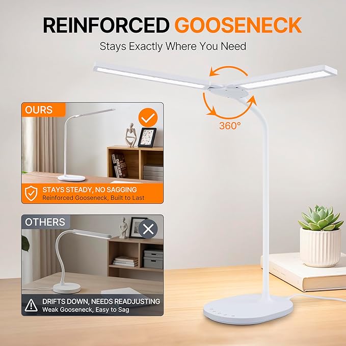 G Keni LED Desk Lamp with 180° Foldable Shade, 2400 Lux Bright Adjustable Desk Lamp, 360° Gooseneck, 5 Color Modes Stepless Dimming, Auto Off Timer, Modern Office Desk Lamp for Home Study Workbench