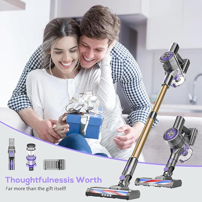 Cordless Vacuum Cleaner, 6 in 1 Lightweight Stick Vacuum with Rechargeable Battery, Handheld Conversion, LED Headlights & 180° Swivel Brush, for Hardwood Floor Carpet Pet Hair Stairs Car(G-Purple)