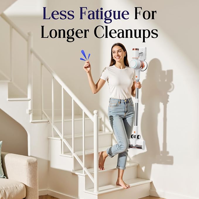 Cordless Vacuum Cleaner, Stick Vacuum with LED Touch Screen, 45KPA Powerful Suction, Up to 60 Mins Runtime, 7-Stage HEPA Filter, V-shaped Anti-Tangle Brush, Vacuum for Carpet, Hard Floor, Pet Hair