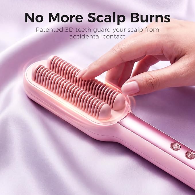 Ufree Hair Straightener Brush, Double Row Negative Ion Hot Comb for Women, 9 Temps Fast Heating 430°F LED Display, Anti Frizz, Works on Natural Curly Thick Hair, Dual Voltage Travel Ready