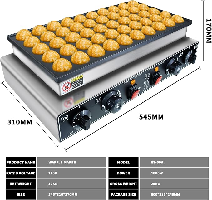 KOOTEN Mini Dutch Pancake Baker,50pcs Commercial Large Waffle Maker,Crepe Maker Electric,Electric Nonstick Round Waffle Machine with 2 Thermostats & 2 Timers Separate Control