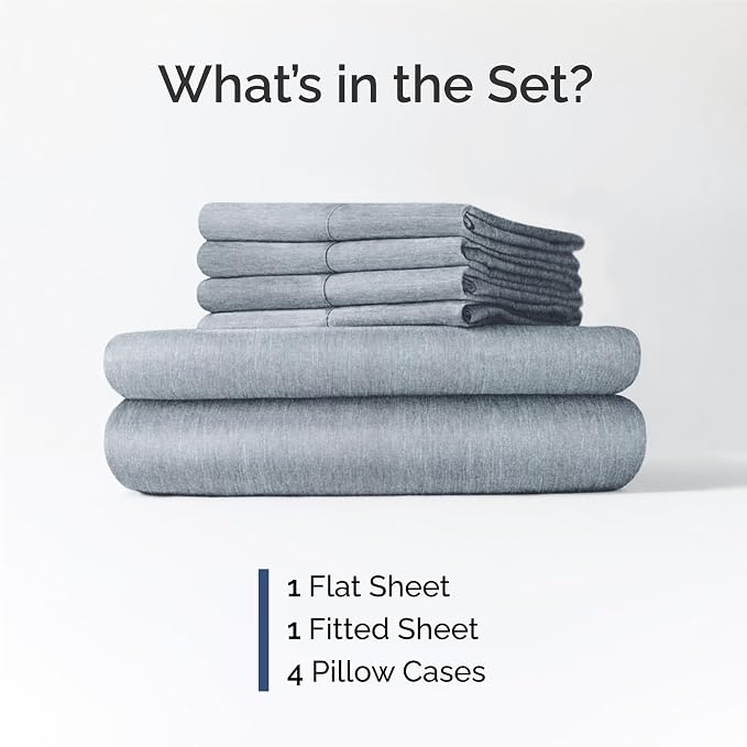 King 6 Piece Sheet Set - Comfy Breathable & Cooling - Soft Hotel Luxury Bedding Set with 8-16 Inch Deep Pockets - 1 Flat & 1 Fitted Sheet & 4 Pillowcases - Wrinkle Free & Easy Care - Heathered Blue