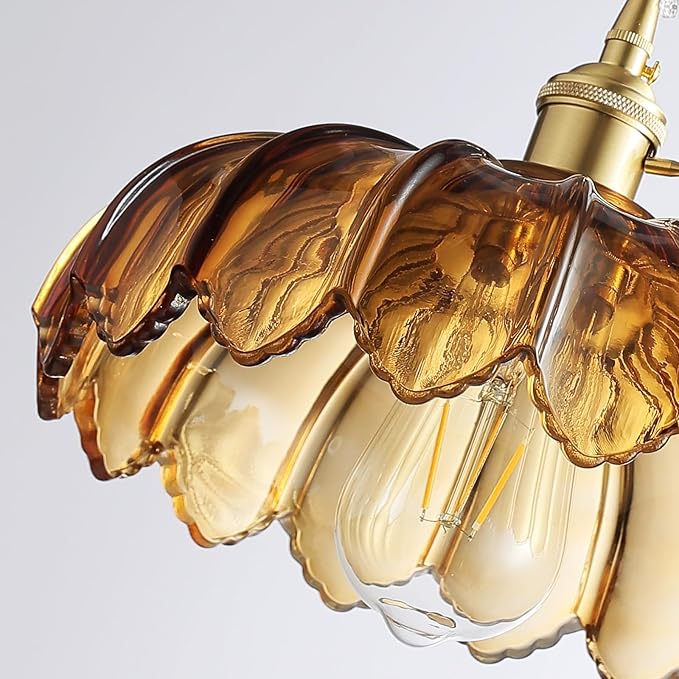 XZHGCEE Hanging Lamp Plug in Pendant Light: Amber Glass Hanging Lamp Plug in, 14.7ft Swag Lamp Cord with On/Off Switch for Kitchen Island/Dining Room/Bedroom/Living Room Hanging Light, No Bulb