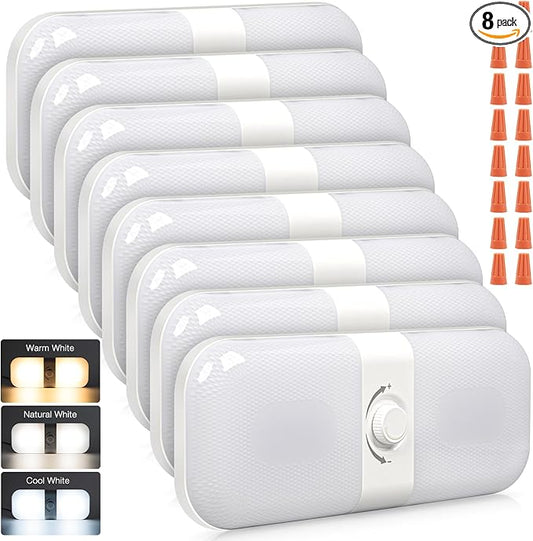 CT CAPETRONIX RV Lights Interior 1700LM, 3 Color TEM Camper Lights, Dimmable 12v Volt Led Lights Fixture, RV Ceiling Dome Light w Switch for RV/Camper/Car/Trailer/Boat (Warm+Cool+Natural White) 8Pack