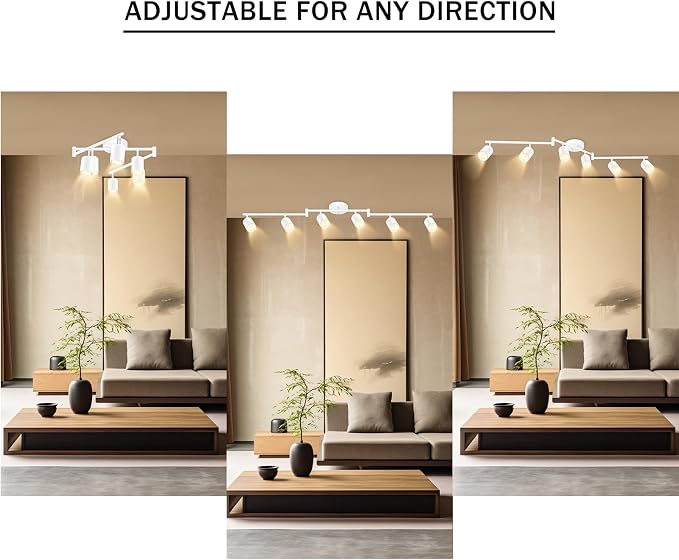 BoostArea LED 6 Light Track Lighting Kit, White 6 Way Ceiling Spot Lighting, Flexibly Rotatable Light Head for Kitchen, Living Room, Bedroom, GU10 Bulb Not Included