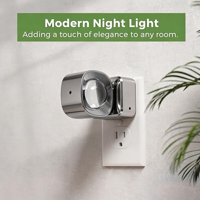 L LOHAS LED Night Light Projector, Night Lights Plug into Wall, Dusk to Dawn Sensor, Silver Swivel Nightlight for Kids, Soft White Ambient Lighting for Bathroom, Gaming Room,2 Pack