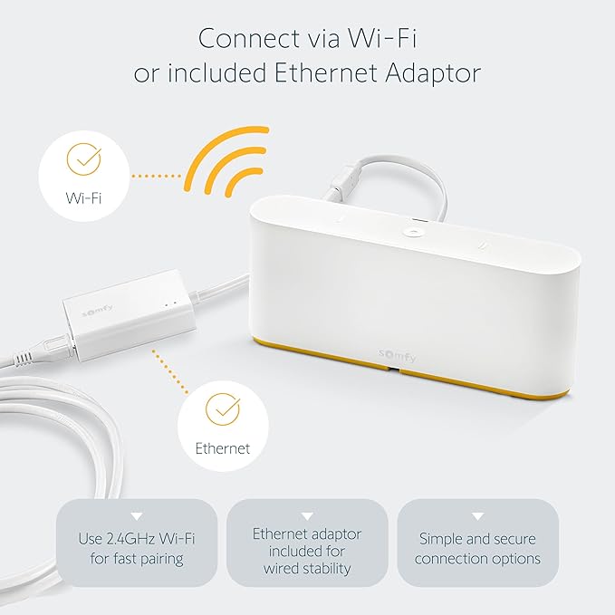 Somfy Tahoma Switch Hub for RTS Motors – App & Voice Control – Scenes & Schedules – Includes Ethernet Adapter – Compatible with Somfy Motorized Shades, Blinds, Curtains, Awnings #1871038