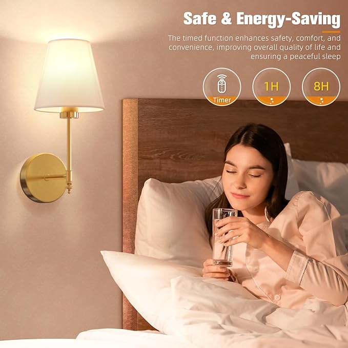 NIORSUN 14.5 inch Battery Operated Wall Sconce Set of 2,Gold Rechargeable Wall Lights with 10400mAh Dimmable Detachable Bulbs and Remote,9 Colors Wireless Sconces for Bedroom Living Room Hallway Decor