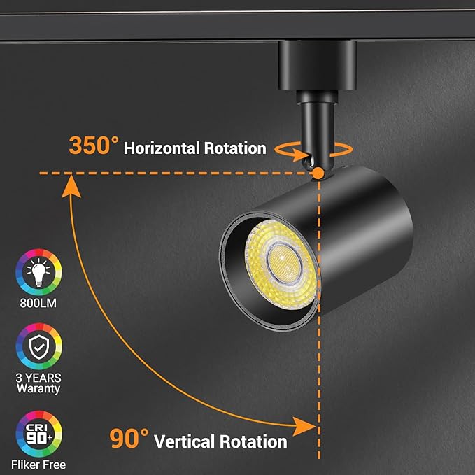 VANoopee 5-Color LED Track Lighting Heads H Type Track Light Heads Dimmable Bright Rail Ceiling Spotlight Fixtures Accent Art Task, 2000K-6000K, Flicker Free CRI90+ 24° 10W 800lm, Matte Black, 6 Pack
