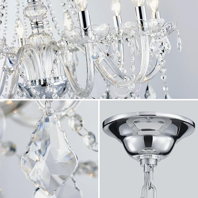 Large Crystal Chandelier, Modern Chrome Crystal Chandeliers for Dining Room Light Fixture, 10-Lights Large Pendant Light Fixtures Luxury Chandelier for Living Room Bedroom Foyer Entryway D26.8''