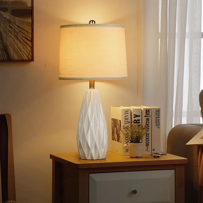 25'' Table Lamp White Table Lamps Modern Ceramic Lamps for Night Stand - Dimmable Bedside Lamps for Nightstand, Bedroom Lamp for Living Room Desk End Table Office Guest Room