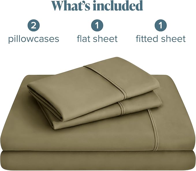 Bare Home Queen Sheet Set - 1800 Ultra-Soft Microfiber Queen Bed Sheets - Double Brushed - Deep Pockets - Easy Fit - 4 Piece Set - Bedding Sheets & Pillowcases (Queen, Olive)