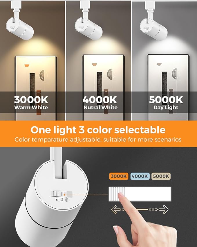 VANoopee 3-Color Zoomable 10W LED Track Lighting Heads H Type Track Light Heads Dimmable Bright Ceiling Spotlight Fixtures Accent Art, 3000K 4000K 5000K Adjustable, CRI90+ 15°-60° 1000lm White 4 Pack