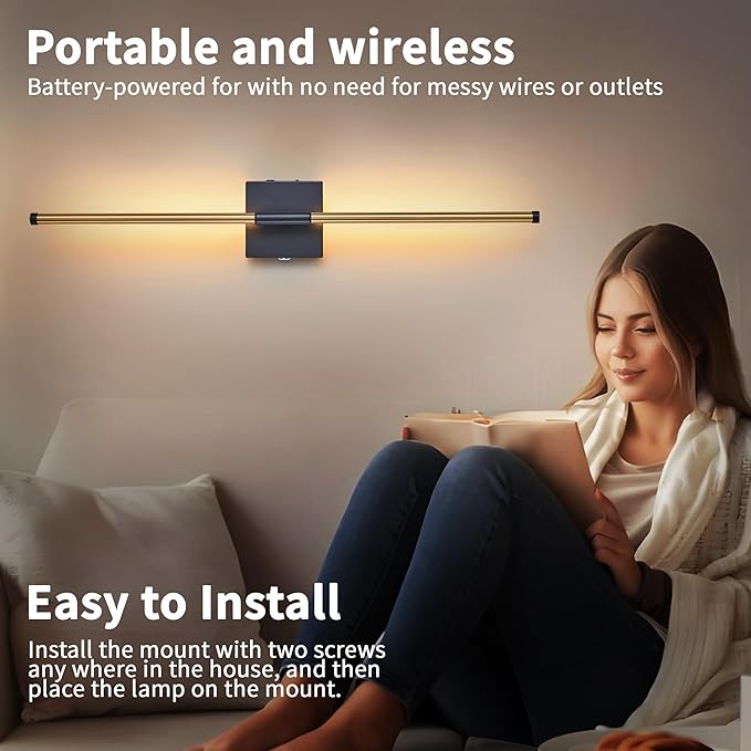 15800 mAh Battery Operated Wall Sconces with Remote Control Dimmable Wall Sconces Set of Two 3000K LED Brass Gold and Black Wireless Wall Light Battery Powered Cordless Rechargeable Sconces Decor