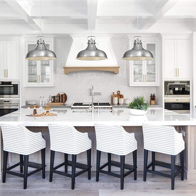 Brushed Nickel Farmhouse Pendant Lights Matte Pendant Lighting for Kitchen Island Industrial Adjustable Height Vintage Dome Hanging Light Fixtures for Barn, Dining Room 1 Pack