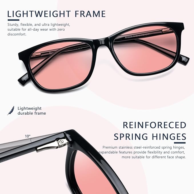 FL-Rose Tinted Blue Light Blocking Glasses for Migraine, Light Sensitivity, Photophobia & Fluorescent Glare JF6238