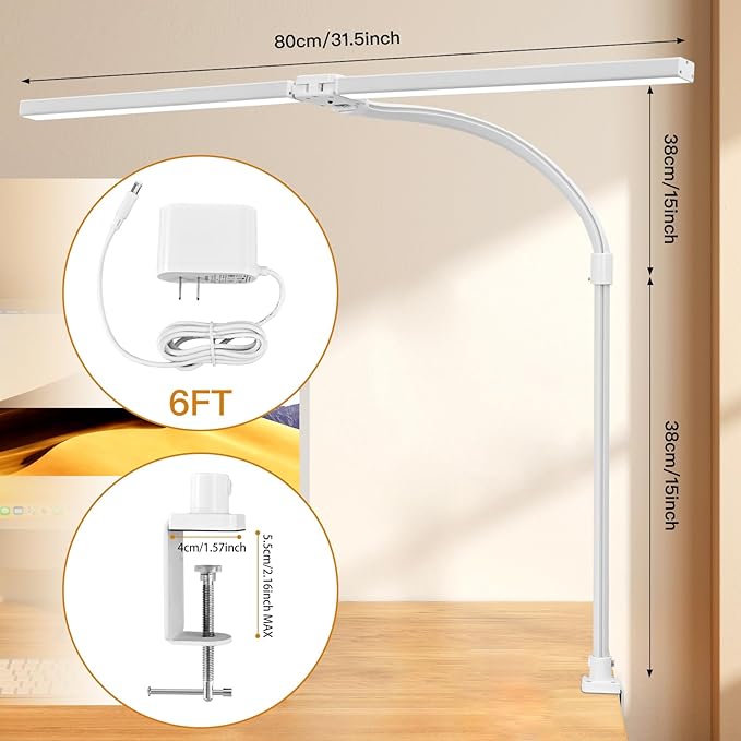 LED Desk Lamp for Office Dorm Home - Eye Caring Desk Light with Timer, Remote Control 24W Brightest Dual Screen Computer Monitor Gooseneck Dimmable Table lamp with Anti-Glare Cover Clamp