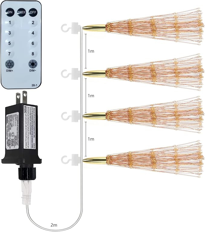 SHUKAN 4 Pcs 800 LED Plug-in Starburst Sphere Lights, Firework Light 8 Modes Dimmable Remote Control Waterproof Hanging Fairy Light, Copper Wire Lights for Patio Party Tent Christmas (Warm White)