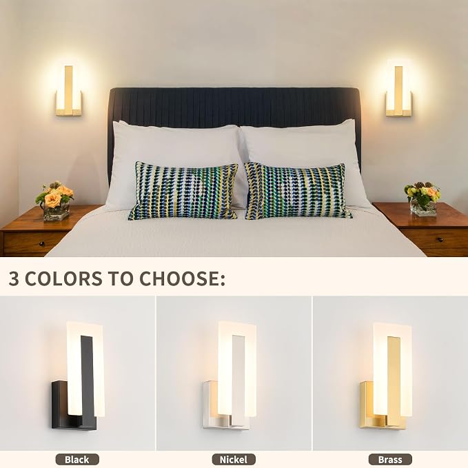 Joosenhouse Modern LED Wall Sconce Set of 2, Dimmable Hardwired Bathroom Vanity Light Indoor Wall Sconce for Hallway, Bedroom, Study, Living Room, 9.76 Inch Brass Wall Lights