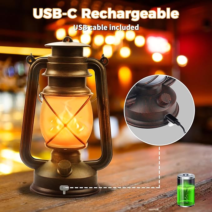 4 Pack Bronze Vintage 4 Modes Light LED Lanterns，Rechargeable Dancing Flame Lanterns Decorative Outdoor&Indoor, Remote Control Waterproof Hanging Lights for Camping,Patio Garden Pathway