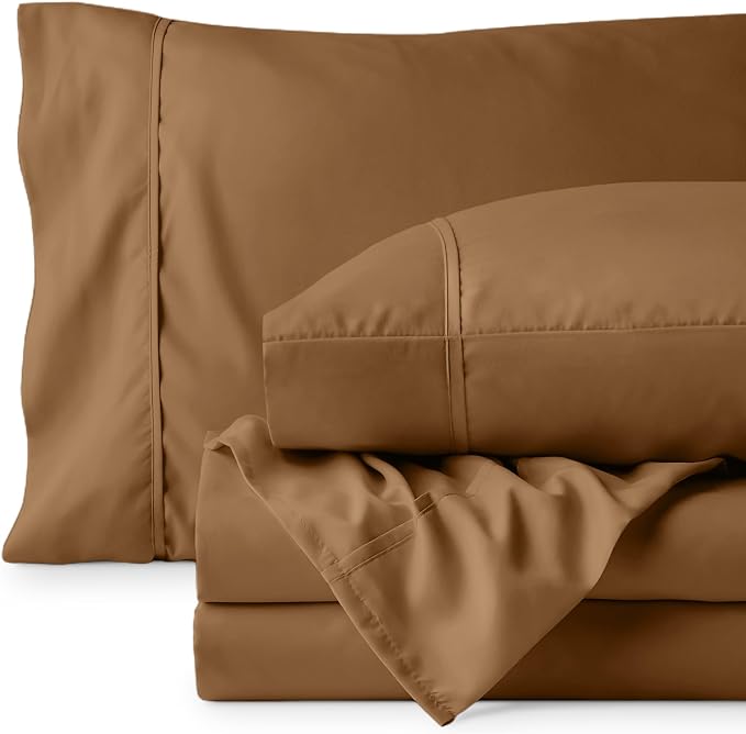 Bare Home Queen Sheet Set - 1800 Ultra-Soft Microfiber Queen Bed Sheets - Double Brushed - Deep Pockets - Easy Fit - 4 Piece Set - Bedding Sheets & Pillowcases (Queen, Caramel)