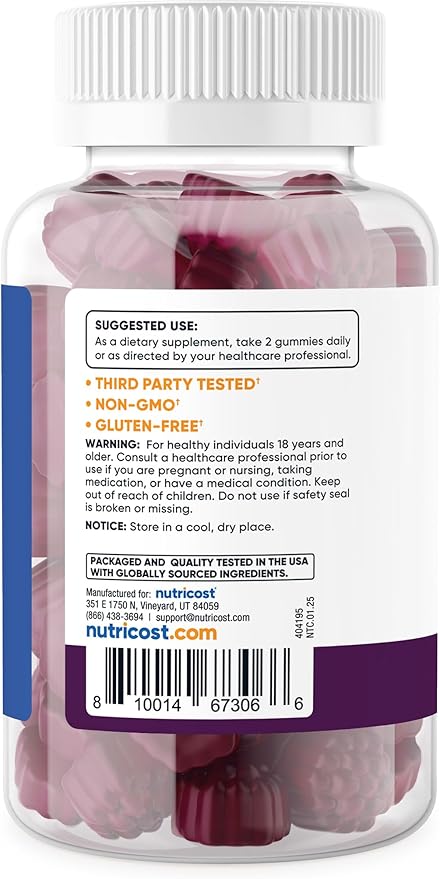 Nutricost Vitamine D3 Gommes 5 000 UI (125mcg), 120 Gommes - Saveur Baies Mélangées, 60 Portions