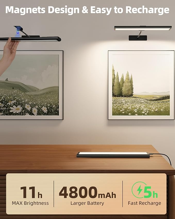 EZVALO Picture Light for Wall, 4800mAh Rechargeable Wireless Remote Battery Lights for Painting, 16In Dimmable Magnetic LED Art Display Light, Colors Temperatures, for Gallery, Living Room,Hallway
