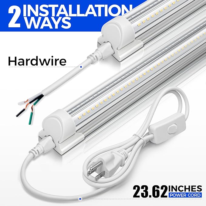 Barrina 6500K 1.5FT LED Shop Light, 3450LM, 25W, T8 Under Cabinet Lighting, Workbench, Workshop, Room, Kitchen, LED Tube Lights, Linkable Light Fixture with Built-in ON/Off Switch, ETL, 2 Packs