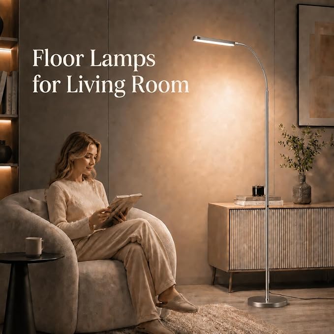 Wio-Mio 15w/1000lm Bright LED Floor Lamp with Stepless Adjustable 3000K-6000K Colors and Dimmer, Remote and Touch Control Reading Lamp, Adjustable Gooseneck Floor Lamp for Living Room