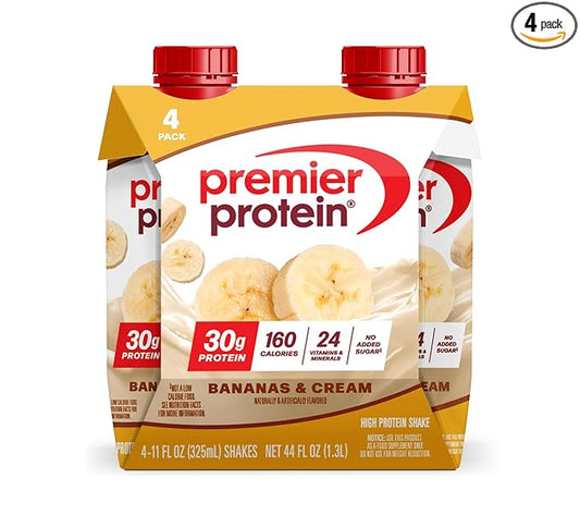 Premier Protein Shake, Bananas & Cream, 30g Protein, No Added Sugar, 24 Vitamins & Minerals to Support Immune Health, 11 fl oz, 4 Pack