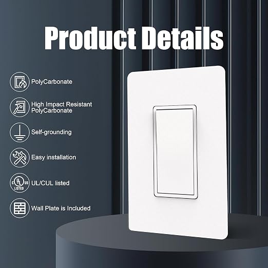 ThunderWay 3 Way Matte White Light Switch with Cover Plate, 15A 120/277 V Three Way Decorative Paddle Switches, Self-Grounding, Residential and Commercial Grade, UL Listed, 30 Pack