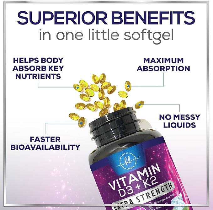 Vitamin D3 K2 5000 IU Plus with K2 (MK-7) 100 mcg - Vitamins D & K Complex Supplement for Bone, Teeth, Muscle, Calcium Absorption, Supports Immune & Heart Health, Non-GMO, Oil Formula - 120 Softgels