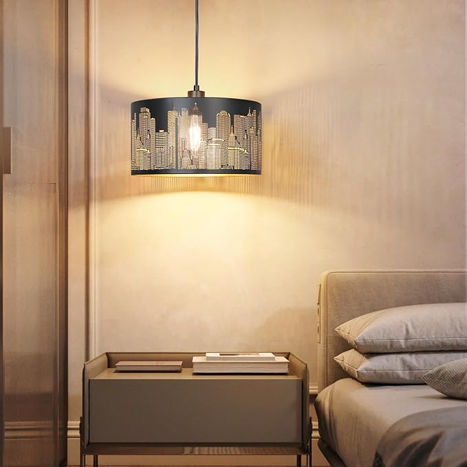 Qingmiao Plug in Pendant Light, Hanging Lamp Plug in with LED Bulb, 3-Way Dimmable Hanging Light Fixture for Living Room Bedroom Kitchen Ceiling Farmhouse Home Decor