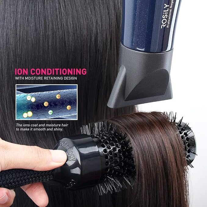 ROSILY Professional 2200W Ionic Ceramic Hair Dryer | Fast Drying Salon Quality Blow Dryer with Nozzle Attachments for Smooth Shine and Silky Hair | Extra Long Cord and Faster Drying Time