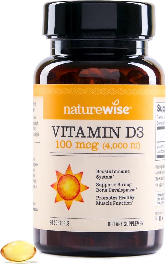NatureWise ビタミンD3 4000IU（100mcg）90日分 免疫サポート、健康な筋肉機能、骨の健康に – 非遺伝子組み換え、グルテンフリー、オーガニックエキストラバージンオリーブオイル配合（ミニソフトジェル）、90粒
