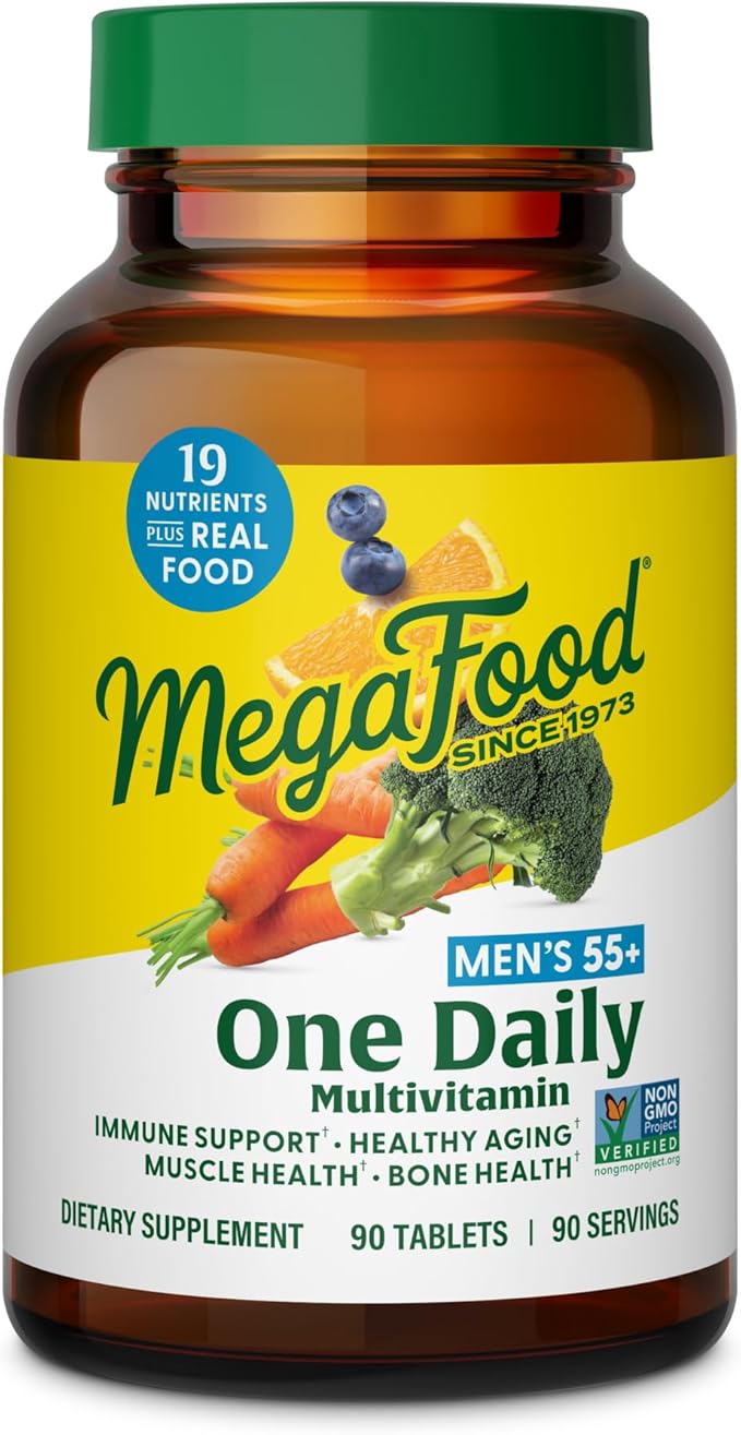 MegaFood 55歳以上の男性向けマルチビタミン ワンデイリー 男性向けマルチビタミン、メチル化B12、ビタミンD3、C、亜鉛配合 - 健康的なエイジング、骨と筋肉の健康、免疫サポート - ベジタリアン - 90粒