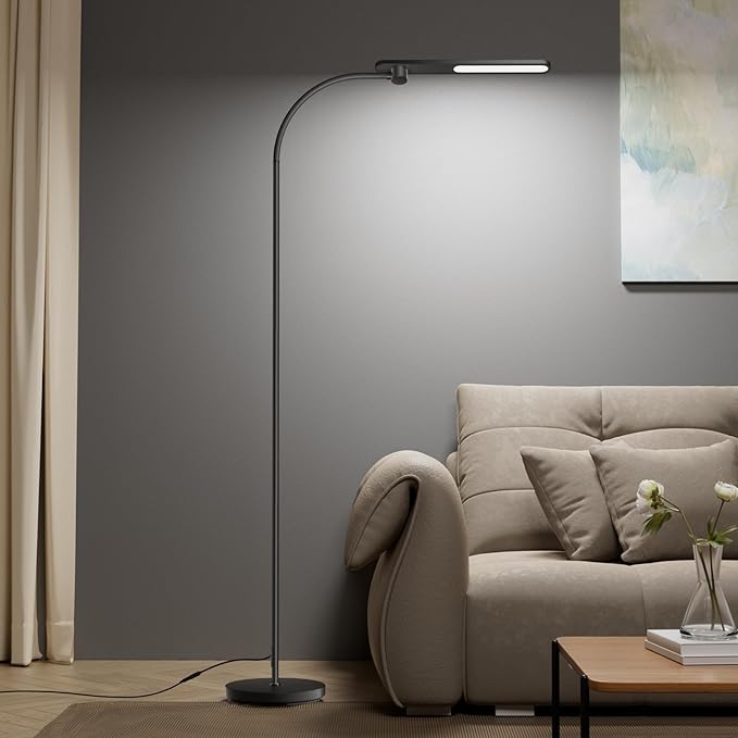 Honeywell LED Floor Lamp for Reading, CRI97 Full Spectrum Gooseneck Floor Lamp, Eye-Caring Dimmable Standing Task Light, 3 Color Temperatures, 77.5" Tall for Living Room, Bedroom, Office