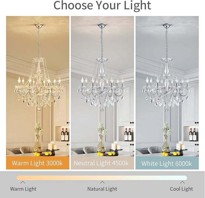 Modern Crystal Chandelier, 8-Light Crystal Chandeliers for Dining Room Light Fixture, Crystal Pendant Ceiling Light Chrome Lighting Fixture for Living Room Hallway Foyer Bedroom Kitchen Bathroom