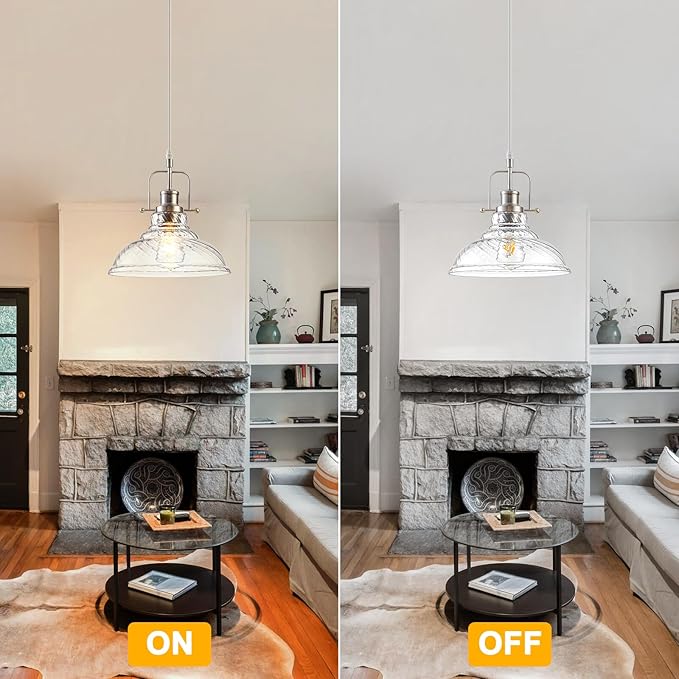 WILON Brushed Nickel Striped Glass Chandelier Pendant Lights Kitchen Island Lighting, Modern Hanging Lamp for Sink Dining Room Over Table Hallway Entryway Bar Foyer Bathroom