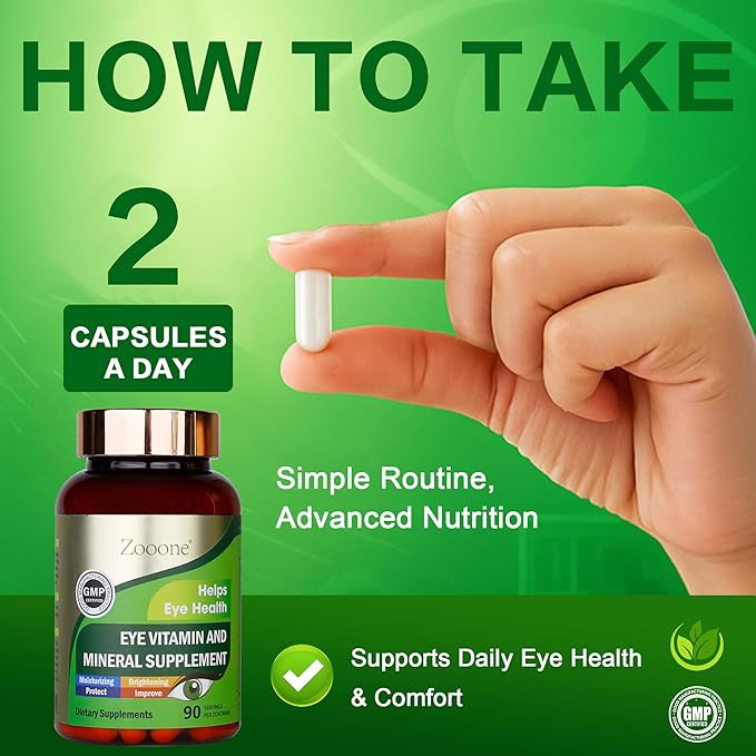 zooone Lutein and Zeaxanthin Eye Vitamins, Eye Vitamin and Mineral Supplement with Vitamin C E Zinc Copper, Vision Support for Macular Degeneration, Eye Health Pills for Adults & Seniors, 90 Capsules