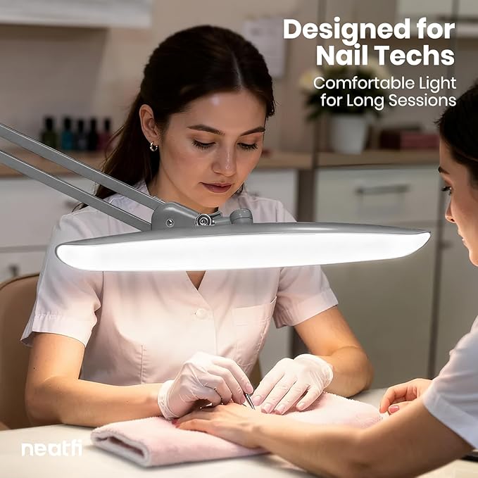 Neatfi XL 2200 Lumens 24W LED Desk Lamp – Shadow-Free Task Lighting | 4-Level Dimming | Home Office & Crafts Use | 20-Inch Wide Head (Silver, Non-CCT with Clamp)