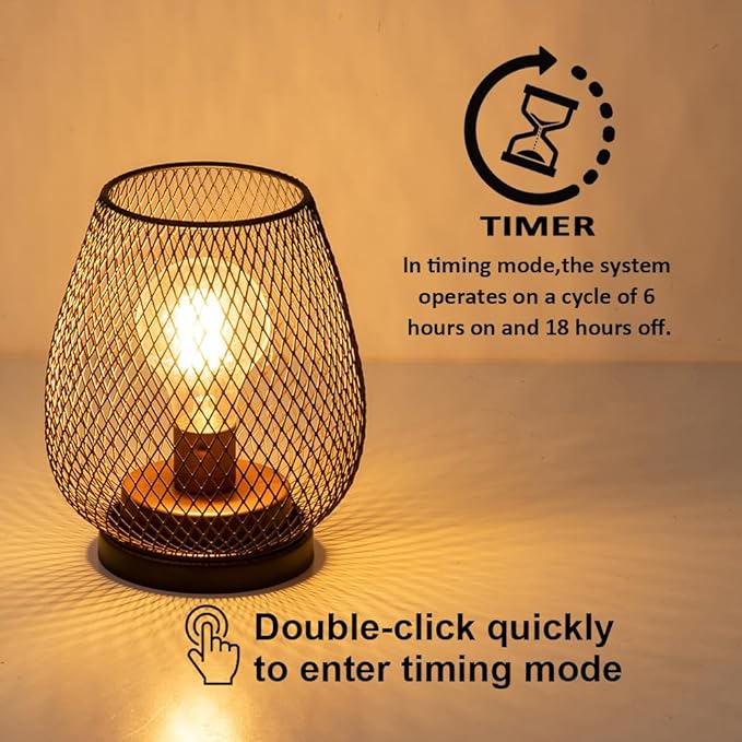 Set of 2 Rechargeable Lamp LED Table Lantern, Brown Metal Cage Cordless Lamps with LED Bulb，Vintage Decorative Outdoor Lantern for Weddings, Parties, Patio, Events for Indoors Shelf Decor