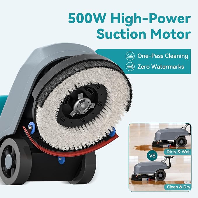 C3 15" Walk-Behind Commercial Floor Scrubber Machine, 500W Motor | 6 Gal Recovery Tank | 23" Suction Width | Brush Speed 200 RPM | 24,000 Sqft/h Coverage | Complete Set of Parts.